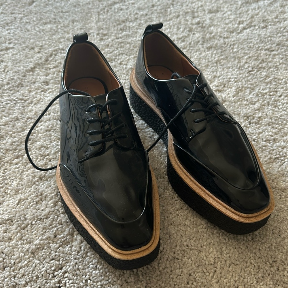Zara black patent leather platform loafers